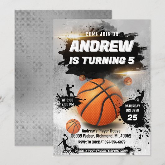 Persoonlijke Basketbal Verjaardag uitnodiging Spor (Voorkant / Achterkant)