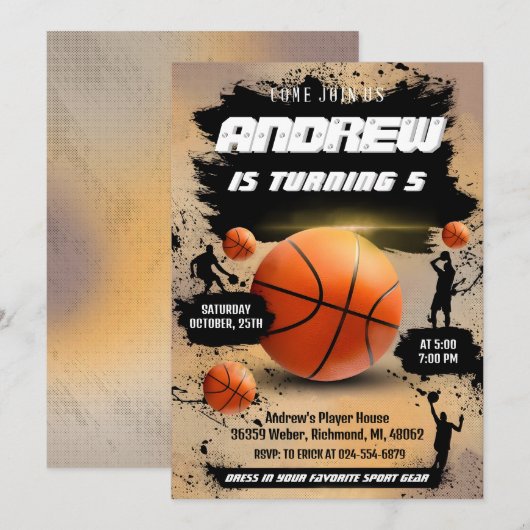 Persoonlijke Basketbal Verjaardag uitnodiging Spor (Voorkant / Achterkant)