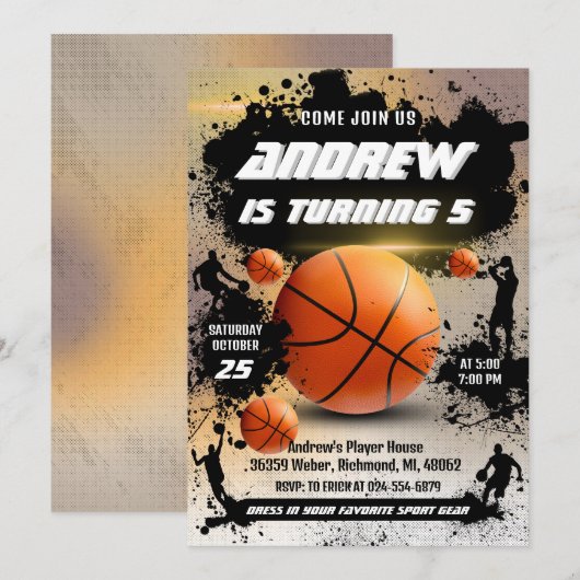 Persoonlijke Basketbal Verjaardag uitnodiging Spor (Voorkant / Achterkant)