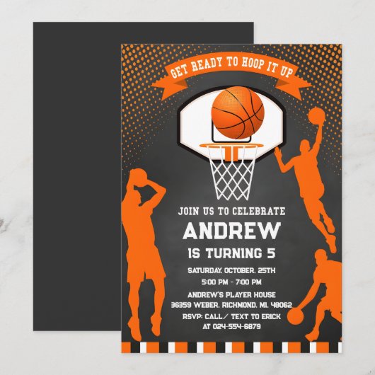 Persoonlijke Basketbal Verjaardag uitnodiging Spor (Voorkant / Achterkant)