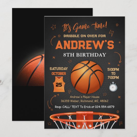 Persoonlijke Basketbal Verjaardagsuitnodiging Sjab Kaart (Voorkant / Achterkant)