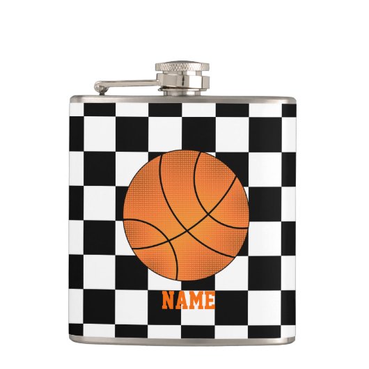 Persoonlijke basketbal zwarte witwasmachines heupfles (Voorkant)