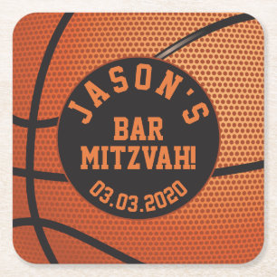 Persoonlijke Basketball Bar Mitzvah Oranje Black Kartonnen Onderzetters