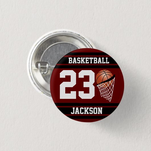 Persoonlijke Basketball Maroon en Black Ronde Button 3,2 Cm (Voorkant /achterkant)