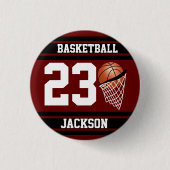 Persoonlijke Basketball Maroon en Black Ronde Button 3,2 Cm (Voorkant)