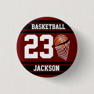 Persoonlijke Basketball Maroon en Black Ronde Button 3,2 Cm