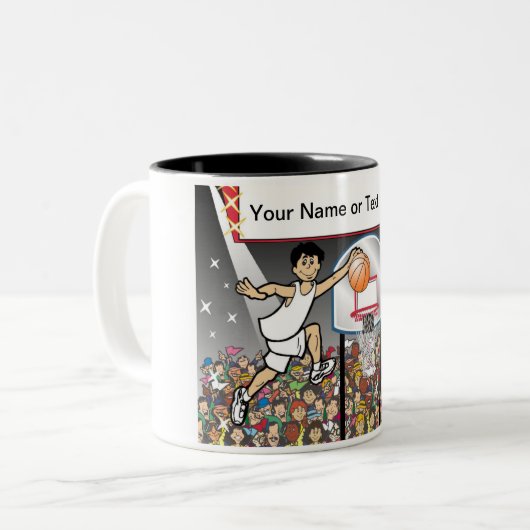 Persoonlijke Basketball Player - Mannelijke Cartoo Tweekleurige Koffiemok (Voorkant links)