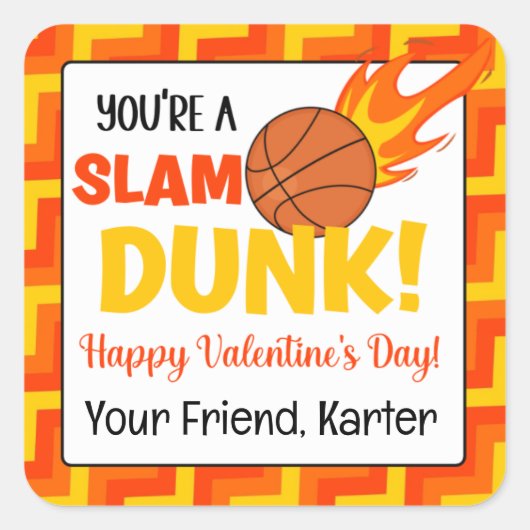 Persoonlijke Basketball Valentijnsdag Vierkante Sticker (Voorkant)