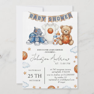 Persoonlijke basketbalthema baby shower tekst kaart