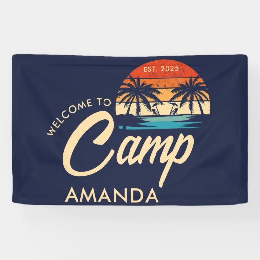Persoonlijke Beach Camp Bachelorette-feest aangepa Spandoek (Horizontaal)