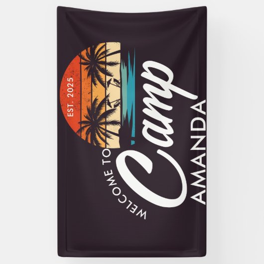 Persoonlijke Beach Camp vrijgezellenfeest aangepas Spandoek (Verticaal)