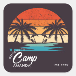 Persoonlijke Beach Camp vrijgezellenfeest aangepas Vierkante Sticker