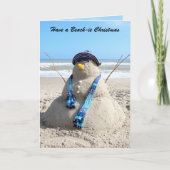 Persoonlijke Beach Snowman Sand Sculpture Feestdagen Kaart (Voorkant)