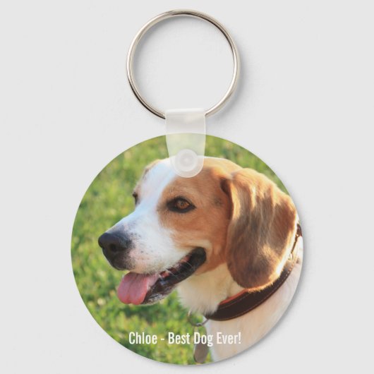 Persoonlijke Beagle Dog Foto en Dog Naam Sleutelhanger (Voorkant)