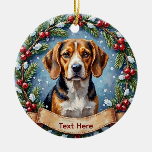 Persoonlijke Beagle Kerstmis Keramisch Ornament (Voorkant)