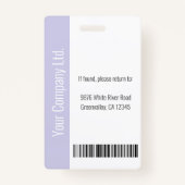 Persoonlijke bedrijfspersoneel Pastel Lavender ID Badge (Achterkant)
