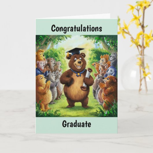 Persoonlijke beer afstudeercadeau kaart (Gele Bloem)