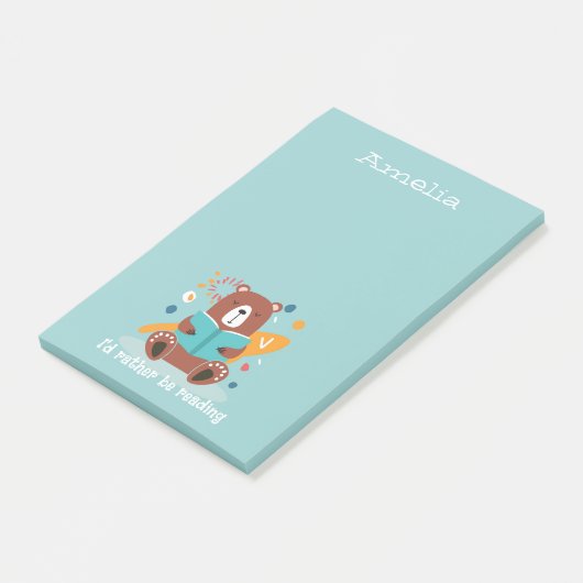 Persoonlijke beer met boek post-it® notes (Schuin)