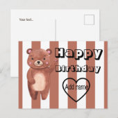 Persoonlijke beer strepen verjaardag briefkaart (Voorkant / Achterkant)