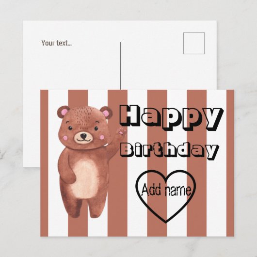 Persoonlijke beer strepen verjaardag briefkaart (Voorkant / Achterkant)