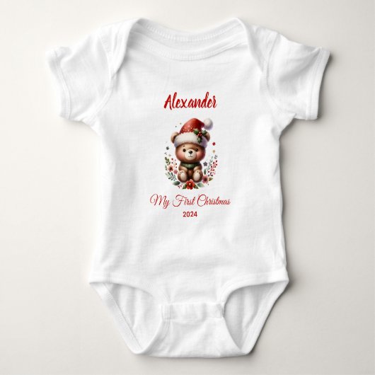 Persoonlijke beer voor eerste kerst van baby romper (Voorkant)
