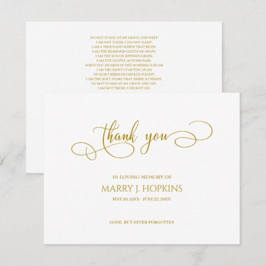 Persoonlijke begrafenis Bereavement Hartelijk dank Bedankkaart (Voorkant / Achterkant)