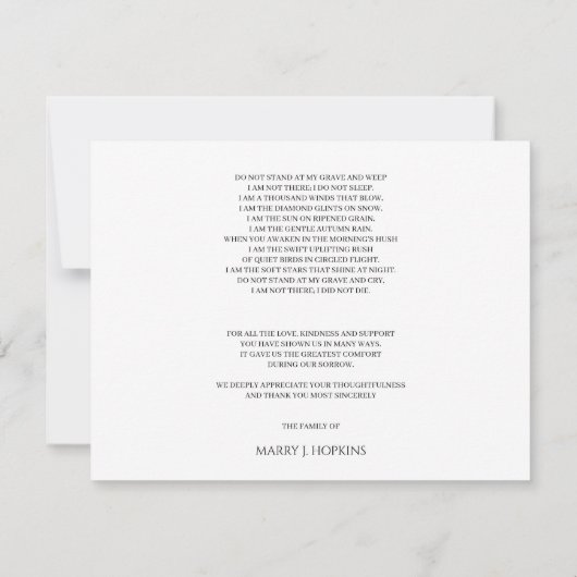 Persoonlijke begrafenis Bereavement Hartelijk dank Bedankkaart (Achterkant)