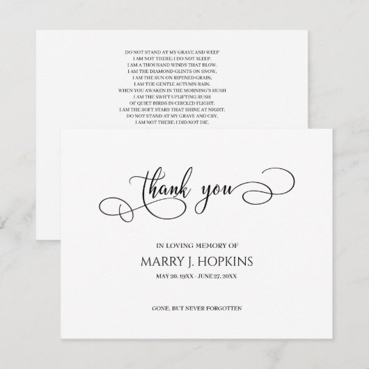 Persoonlijke begrafenis Bereavement Hartelijk dank Bedankkaart (Voorkant / Achterkant)