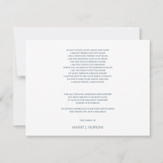 Persoonlijke begrafenis Bereavement Hartelijk dank Bedankkaart (Achterkant)