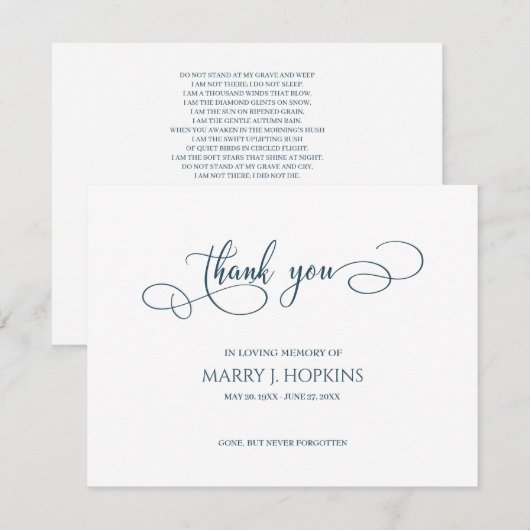 Persoonlijke begrafenis Bereavement Hartelijk dank Bedankkaart (Voorkant / Achterkant)