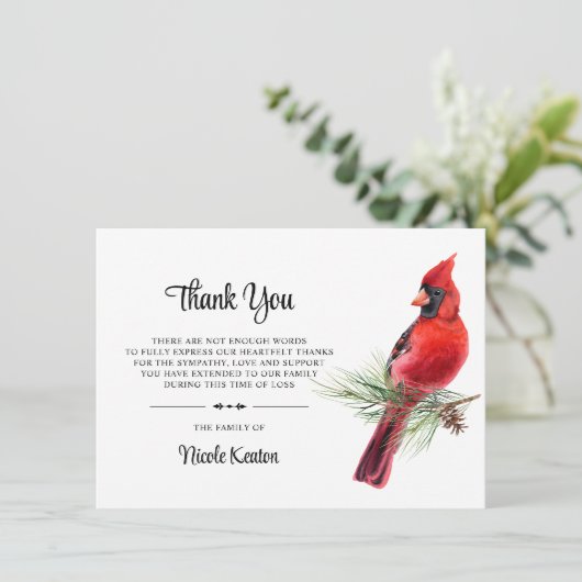 Persoonlijke begrafenis DANK U kardinale opmerking Bedankkaart (Staand voorkant)