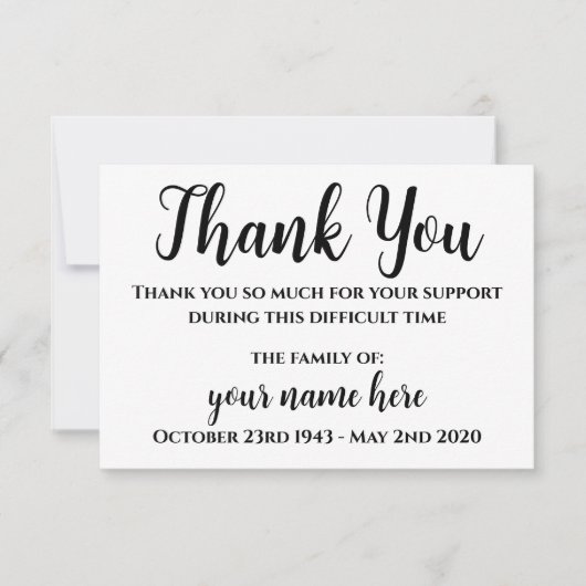 Persoonlijke begrafenis Dank u Notecards Bedankkaart (Voorkant)