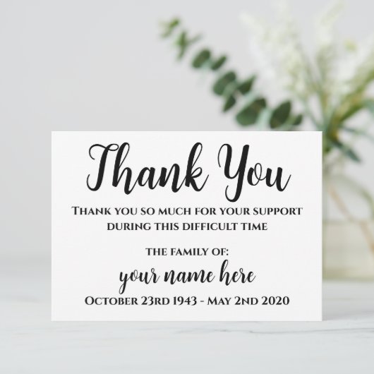 Persoonlijke begrafenis Dank u Notecards Bedankkaart (Staand voorkant)