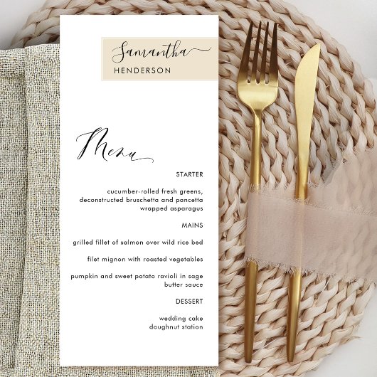 Persoonlijke Beige Crème met Gastnaam Elegant Menu