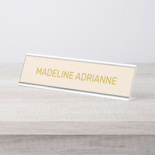 Persoonlijke Beige & Gouden Moderne Bureaunaambord Bureau Naambordje