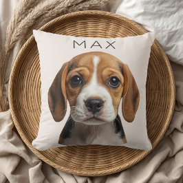 Persoonlijke beige hond foto & naam kussen