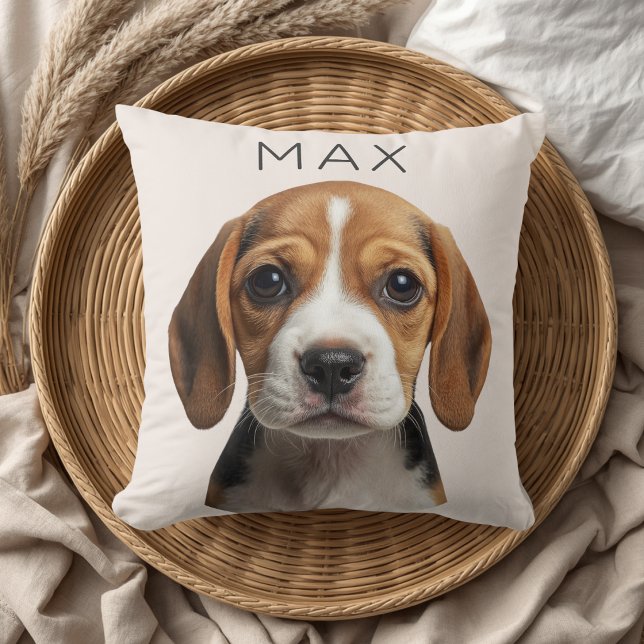 Persoonlijke beige hond foto & naam kussen (Creator heeft geüpload)