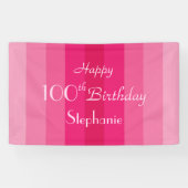 Persoonlijke benaming 100e verjaardag Roze stripes Spandoek (Horizontaal)