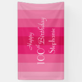 Persoonlijke benaming 100e verjaardag Roze stripes Spandoek (Verticaal)