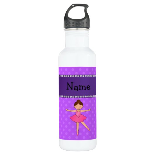 Persoonlijke benaming ballerina paarse polka dots waterfles  (Voorkant)