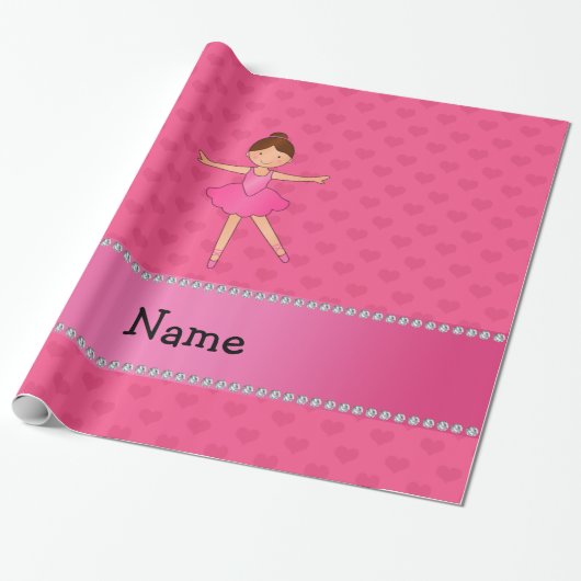 Persoonlijke benaming ballerina roze harten cadeaupapier (Uitgerold)