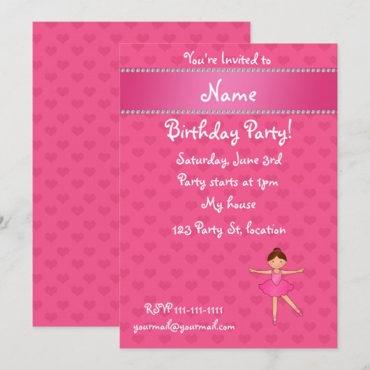 Persoonlijke benaming ballerina roze harten kaart (Voorkant / Achterkant)