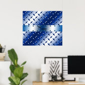Persoonlijke benaming blauw ruitstaal bord staal poster (Thuiskantoor)