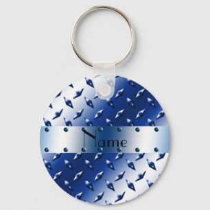 Persoonlijke benaming blauw ruitstaal bord staal sleutelhanger