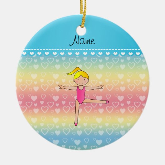 Persoonlijke benaming blonde gymnast regenbooghart keramisch ornament (Voorkant)