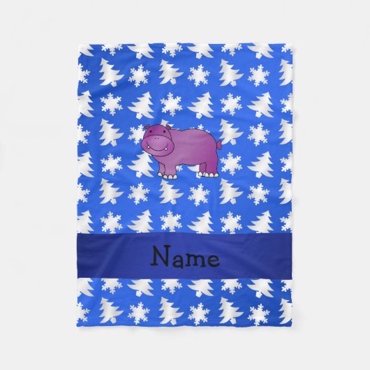 Persoonlijke benaming bomen met hippo blauwe sneeu fleece deken (Voorkant)