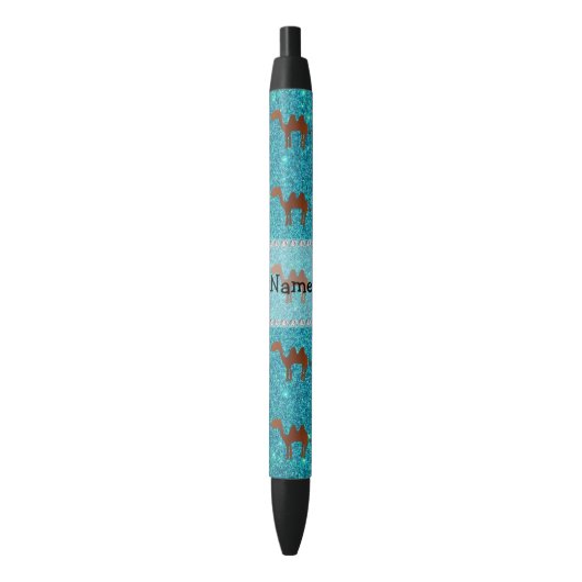 Persoonlijke benaming camel turquoise glitter zwarte inkt pen (Voorkant Verticaal)