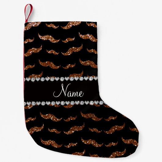 Persoonlijke benaming chocolade bruine glittersnor kleine kerstsok (Voorkant)