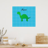 Persoonlijke benaming dinosaur blue argyle poster (Keuken)
