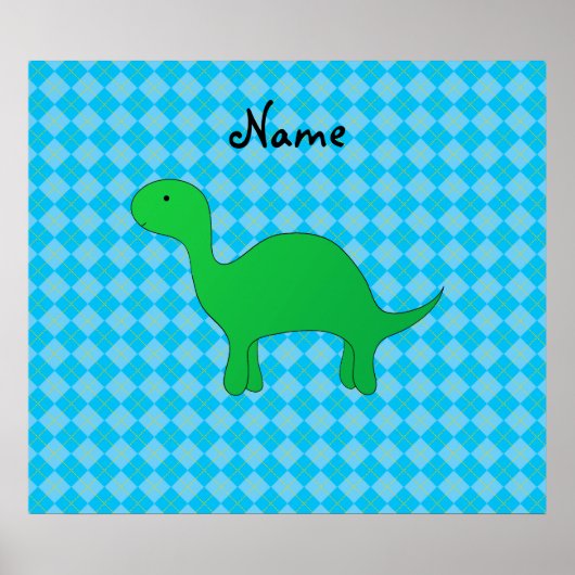 Persoonlijke benaming dinosaur blue argyle poster (Voorkant)